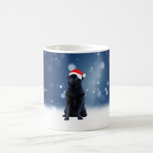 Mug Jote Chien Carlin noir Noël Santa Hat Étoiles de n (Centre)