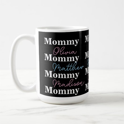 Mug Jote maman rose Bleu Enfants Noms Typographie (Gauche)