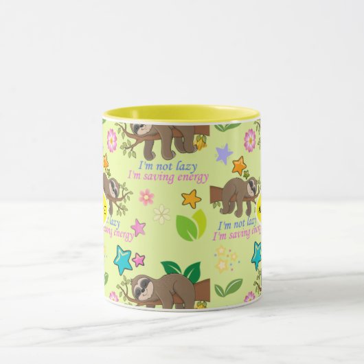 Mug Jote Sloth Jaune Motif Funny Lazy Citation Florale (Centre)
