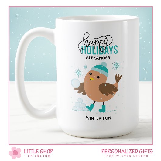 Mug Jouer aux oiseaux d'hiver dans la neige Personnali