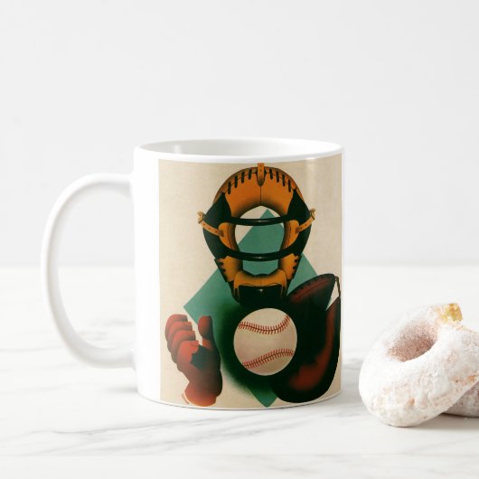 Mug Joueur de baseball vintage, Catcher avec Mitt (Avec donut)