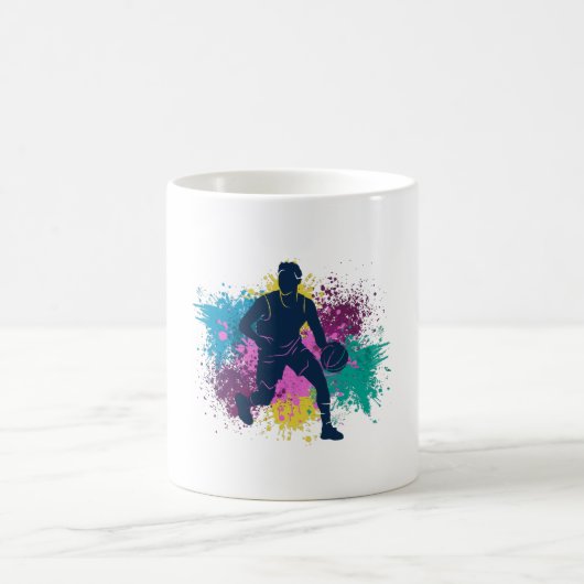 Mug Joueur de basket-ball Grungy Couleurs Splashes (Centre)