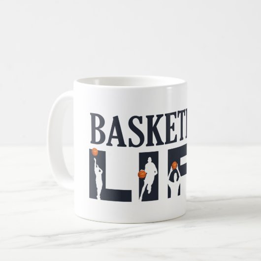 Mug joueur de basketball vie texte bleu (Devant gauche)