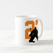Mug Joueur de hockey personnalisé Numéro Orange (Devant droit)
