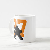 Mug Joueur de hockey personnalisé Numéro Orange (Devant gauche)
