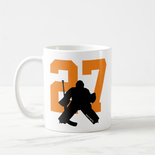 Mug Joueur de hockey personnalisé Numéro Orange (Gauche)
