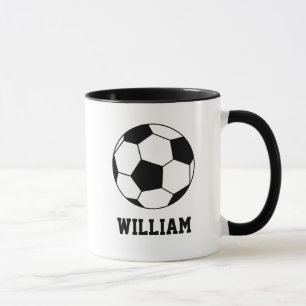 Mug Joueur de soccer noir et blanc Nom personnalisé
