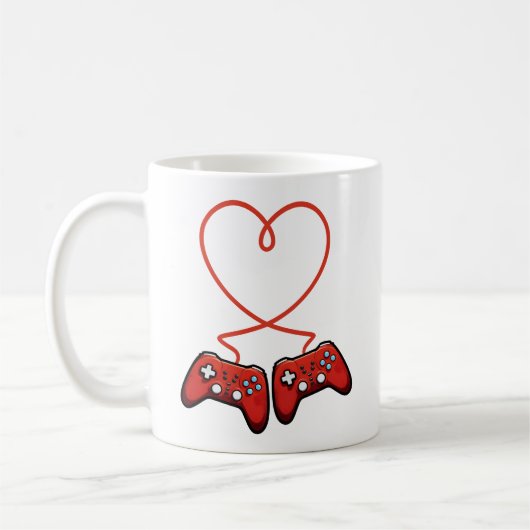 Mug Joueur Vidéo Valentines Jour Avec Contrôleurs Coeu (Gauche)
