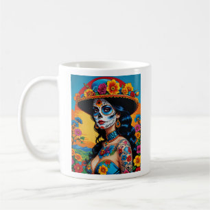 Mug Jour coloré du crâne floral mort Tee Art