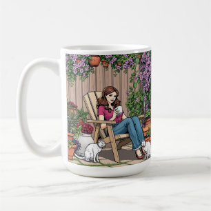 Mug Jour de détente   Femmes avec café, chats et Plant