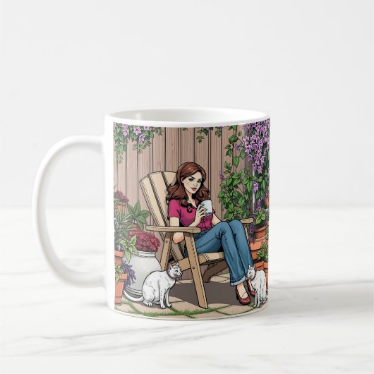 Mug Jour de détente | Femmes avec café, chats et Plant (Gauche)