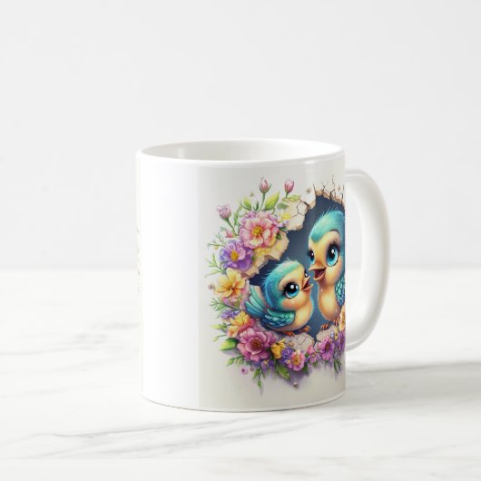 Mug Jour de la mère Oiseaux émergeant à travers un mur (Devant droit)