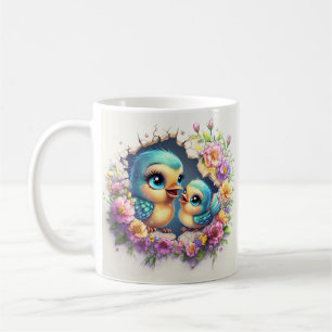 Mug Jour de la mère Oiseaux émergeant à travers un mur