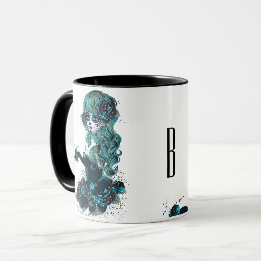 Mug Jour de la mort belle Sugar Skull Maquillage fille (Devant gauche)