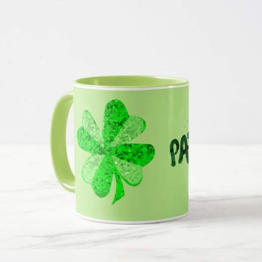 Mug Jour de la St Patrick, shamrock de paillettes vert (Devant gauche)