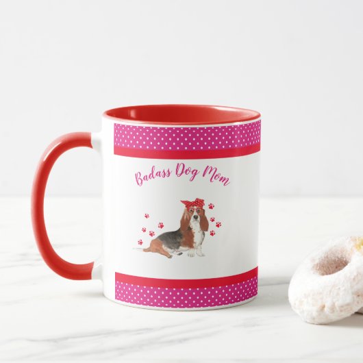 Mug Jour des Mères Badass Dog Basset Hound (Avec donut)