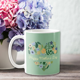Mug Jour des mères florales Vert Vert Bleu