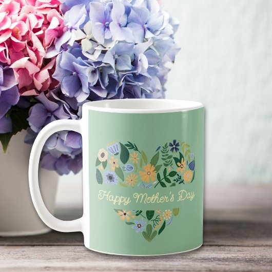 Mug Jour des mères florales Vert Vert Bleu