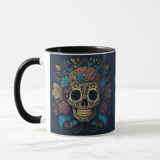 Mug Jour des morts Ajouter le nom Crâne noir à l'intér (Gauche)