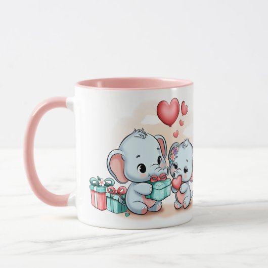 Mug Jour des Valentines du Coeur de l'Eléphant Cartoon (Gauche)