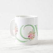 Mug Jour des Valentines - Mint green LOVE, roses rose  (Devant gauche)