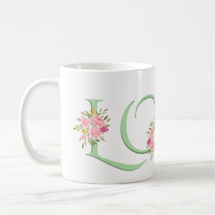 Mug Jour des Valentines - Mint green LOVE, roses rose