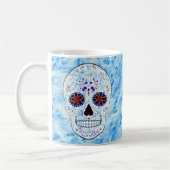 Mug Jour du crâne mort de sucre - fractale de bleus (Gauche)