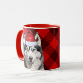 Mug Jour férié Buffalo Plaid Sibérien Husky Chien Noël (Devant gauche)