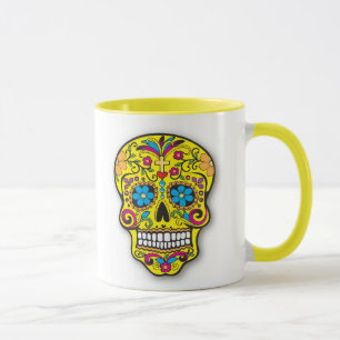 Mug Jour mexicain jaune lumineux de crâne de sucre de