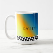 Mug Journée de course avec frontière À damiers noire e (Gauche)