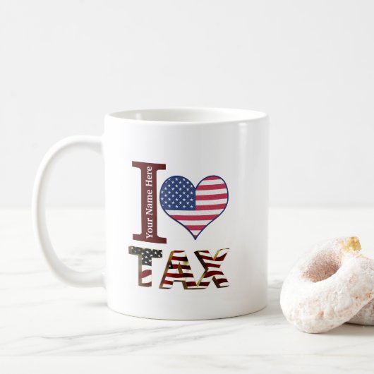 Mug Journée fiscale personnalisée J'aime fiscal drapea (Avec donut)
