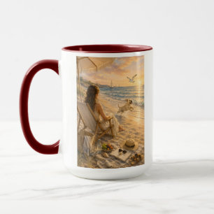Mug Journée relaxante de plage pour chien en aquarelle
