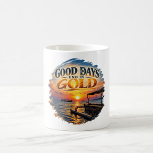 Mug Jours heureux finissent en or Art Rétro Coucher de