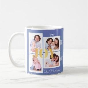 Mug Joy Gold Blue Family Photo Collage Noël