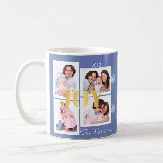 Mug Joy Gold Blue Family Photo Collage Noël (Gauche)