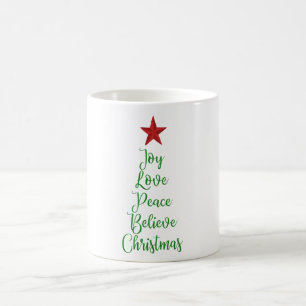 Mug Joy Love Paix Croyez l'arbre de Noël avec le rouge