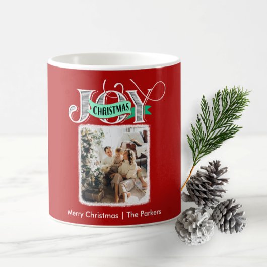 Mug JOY Modern Bold Script Minimaliste Photo Noël