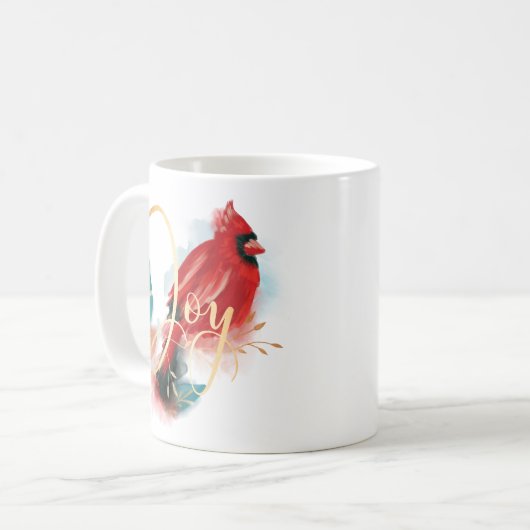 Mug Joy Red Perché Cardinal Aquarelle Oiseau de Noël (Devant gauche)