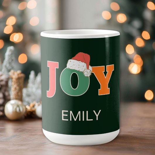 Mug JOY ! Typographie de script Santa Hat personnalisé