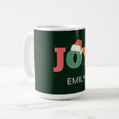 Mug JOY ! Typographie de script Santa Hat personnalisé (Devant gauche)