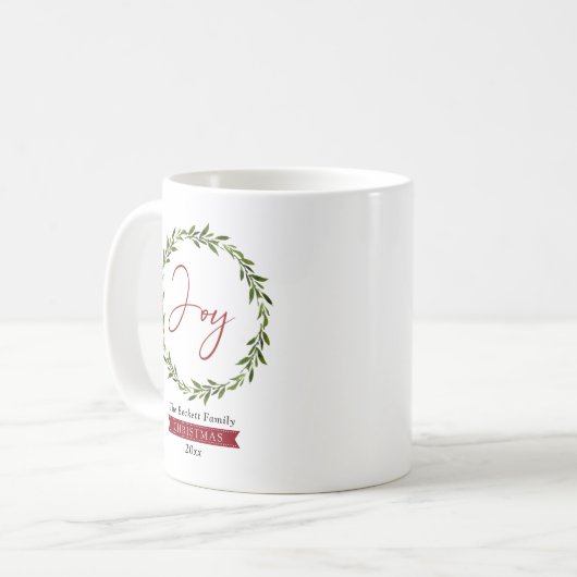 Mug Joy Typography Script Christmas Wreath Holiday (Devant gauche)