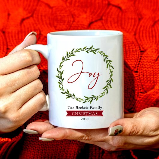 Mug Joy Typography Script Christmas Wreath Holiday