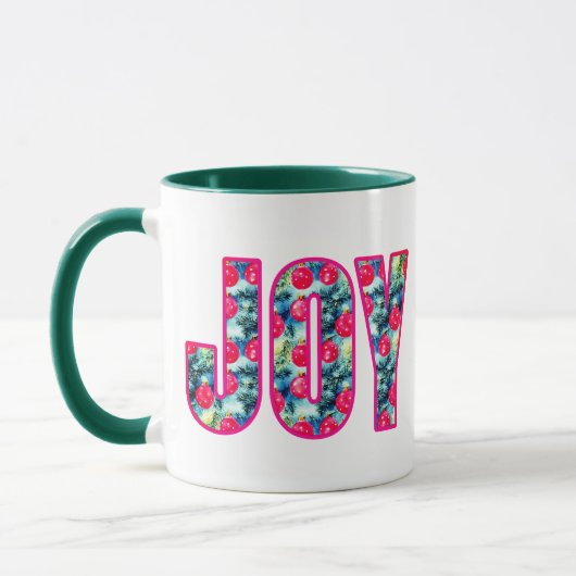 Mug JOY Word Art à Fuchsia Rose et Turquoise (Gauche)