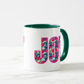 Mug JOY Word Art à Fuchsia Rose et Turquoise (Devant droit)