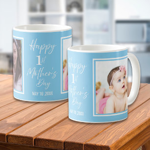 Mug Joyeuse 1ère fête des Mères Bébé Bleu 2 Photos Col
