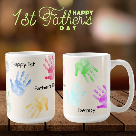 Mug Joyeuse 1ère Fête des pères papa bébé empreinte de
