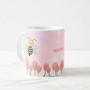 Mug Joyeuse abeille et tulipe rose