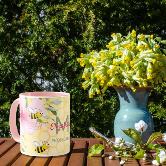 Mug Joyeuse bourde abeilles jaune nid d'abeille