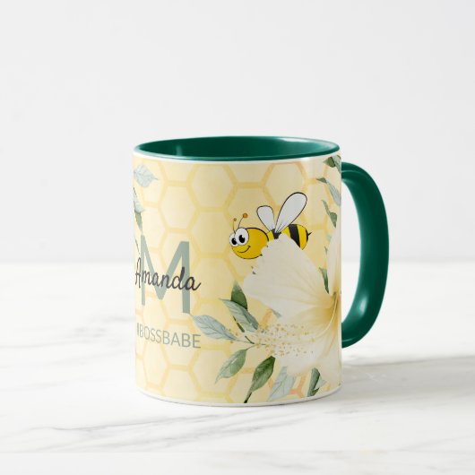 Mug Joyeuse bourde abeilles jaune nid d'abeille (Devant droit)