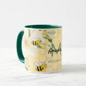 Mug Joyeuse bourde abeilles jaune nid d'abeille (Devant gauche)